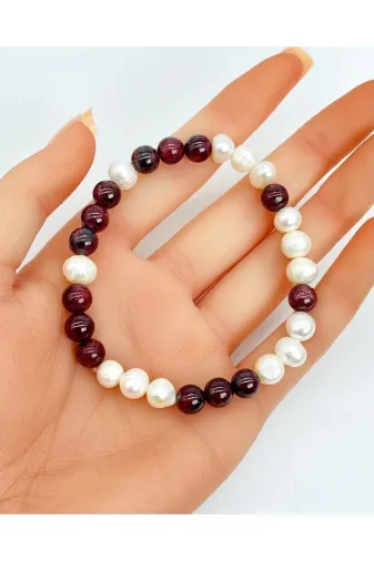 MMZ STORE PRA-8876107-342651 İnci - Lal Garnet Doğal Taş Bileklik 8 Mm