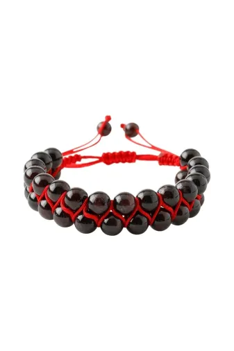 MMZ STORE PRA-8895434-9129 Bordo Granat Lal 8Mm Çift Sıra Makrome Doğal Taş Bileklik