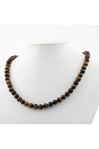 MMZ STORE PRA-8912385-7565 Kaplan Gözü 8 Mm Dizi Doğal Taş Kolye