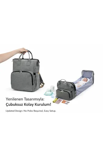 Moda West AçılırBebekModawest Açılabilir Yataklı Puset Askılı Termal Biberonluk Bölmeli Su Geçirmez Bebek Bakım Çantası Baby Bag