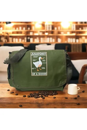 Moda West Modawestduckanatomy55 Duck Anatomy Baskılı Su Geçirmez Geniş İç Hacimli Suluk Cepli Unisex Postacı Çanta