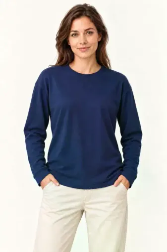 Modal Yumuşak Dokulu Bisiklet Yaka Uzun Kollu Tişört Sweatshirt - Lacivert - XL - Lacivert