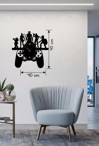 Modamizo 127953630 Mey İthalat Gamer Oyun Odası Dekoratif Duvar Saati - 40X40 Cm Lazer Kesim Ahşap Joystick Ve Oyun Karakterli Saat
