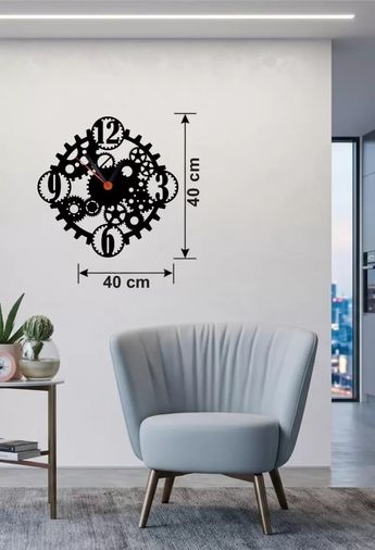Modamizo MEYKTTB2235113418-BLMY Mey İthalat Mekanik Dişli Çark Tasarım Ahşap Duvar Saati - 40X40 Cm Steampunk Dekor