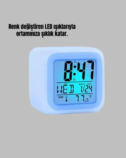 Modern Renk Değiştiren Küp Çalar Saat 8x8 Cm