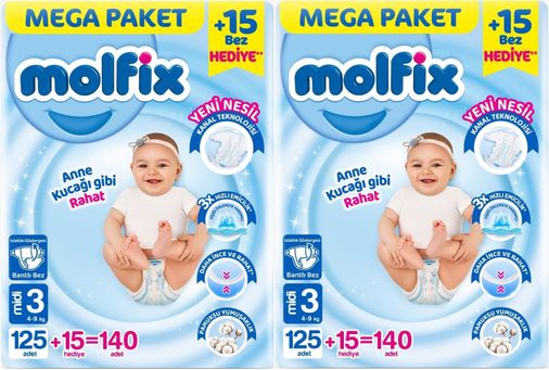 Molfix Bebek Bezi 3 Beden 4-9 KG Midi 280 Adet Mega Ekonomik Fırsat Pk