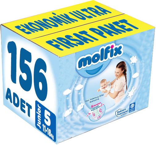 Molfix Bebek Bezi 5 Beden 11-18 KG Junior 156 Adet Ekonomik Ultra Fırsat Pk