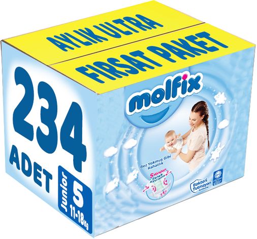 Molfix Bebek Bezi 5 Beden 11-18 KG Junior 234 Adet Aylık Ultra Fırsat Pk
