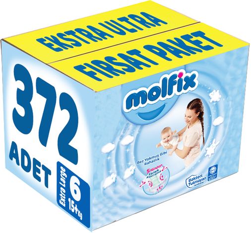 Molfix Bebek Bezi 6 Beden 15+ KG Extra Large 372 Adet Ekstra Ultra Fırsat Pk