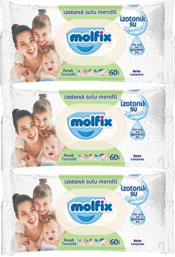 Molfix Islak Havlu Mendil İzotonik Ferah Temizlik 3 Lü set 60 Yaprak Plastik Kapaklı