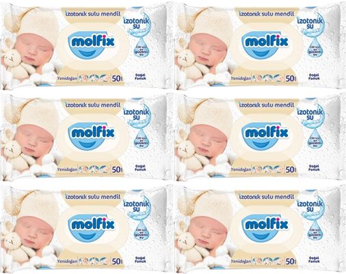 Molfix Islak Havlu Mendil İzotonik Yeni Doğan 6 Lı Set 50 Yaprak Pamuklu Plastik Kapaklı