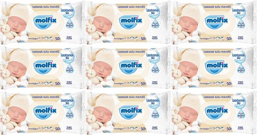 Molfix Islak Havlu Mendil İzotonik Yeni Doğan 9 Lu Set 50 Yaprak Pamuklu Plastik Kapaklı