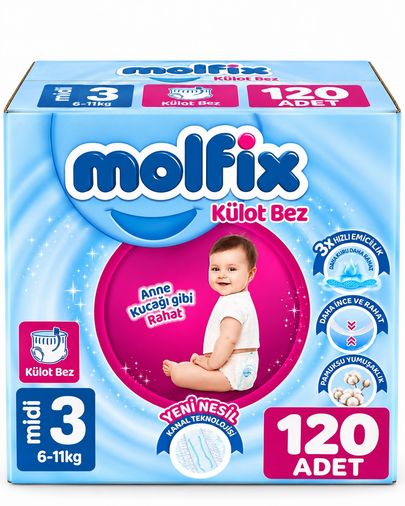 Molfix Külot Bebek Bezi 3 Beden 6-11 KG Midi 120 Adet Ekonomik Fırsat Pk