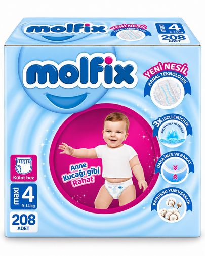 Molfix Külot Bebek Bezi 4 Beden 9-14 KG Maxi 208 Adet Avantaj Fırsat Pk