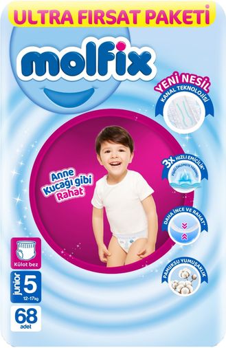 Molfix Külot Bebek Bezi 5 Beden 12-17 KG Junior 68 Adet Ultra Fırsat Pk