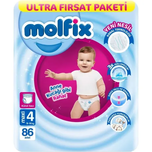 Molfix Külot Bez Ultra Fırsat Paketi 4 Beden 9-14 Kg 86 Adet