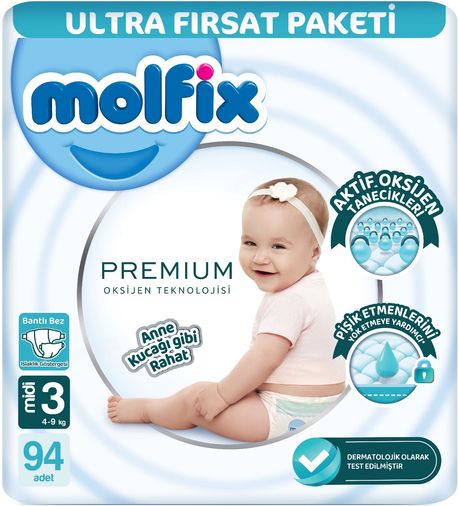 Molfix Premium Bebek Bezi 3 Beden 4-9 KG Midi 94 Adet Ultra Fırsat Pk