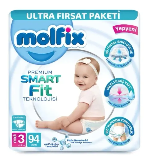 Molfix Premium Bebek Bezi Ultra Fırsat Paketi 3 Beden 4-9 Kg 94 Adet