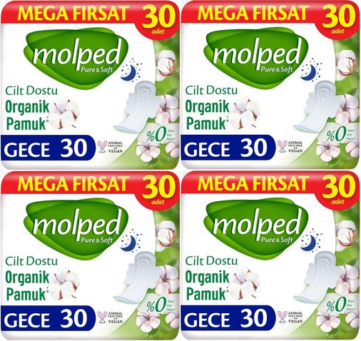 Molped Pure&Soft Hijyenik Ped Gece 120 (4PK*30) Adet Mega Pk
