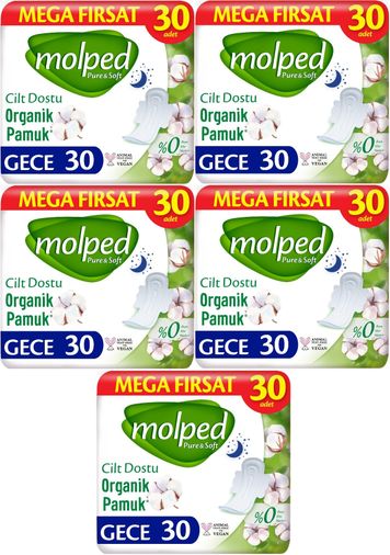 Molped Pure&Soft Hijyenik Ped Gece 150 (5PK*30) Adet Mega Pk