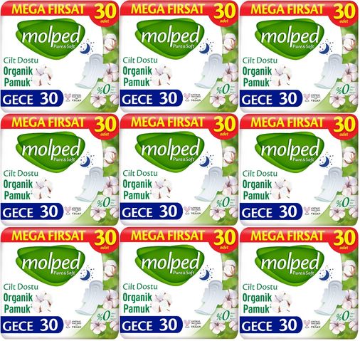 Molped Pure&Soft Hijyenik Ped Gece 270 (9PK*30) Adet Mega Pk