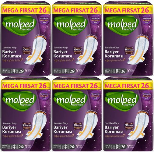 Molped Süper Night Hijyenik Ped Süper Gece 156 Adet Mega Fırsat Pk