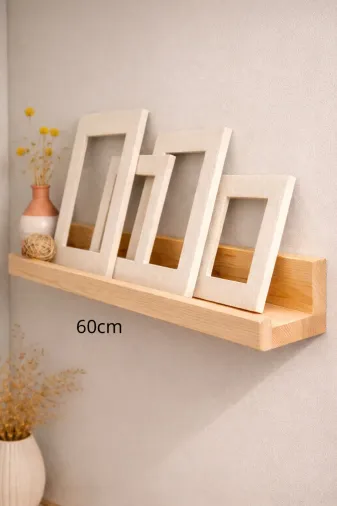 Mooncorn TYC00420878924 Ahşap Çerçeve Rafı Ahşap Duvar Rafı 60Cm Dekoratif Raf Doğal Çam (1 Adet)
