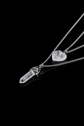 Moonstar Jewelry MSD5660 Kristal Kuvars Kalp Ve Çivi Kesim Kolye Set