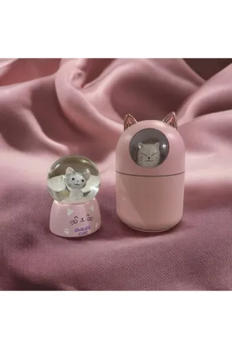 MOS STORE MOS-0111 Kedili H2O Ve Kar Küresi Sevgiliye Eşe Dosta Arkadaşa Hediyelik Set