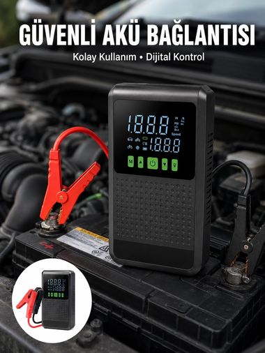 motto ticaret 132218393 Mey İthalat 12.000 Mah Şarjlı Araç Akü Takviye Ve Işıklı Hava Kompresörü Yeni Nesil