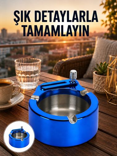 motto ticaret 132218457 Mey İthalat Yuvarlak Metal Küllük Çakmak Entegreli Dayanıklı Yapı Yeni Nesil