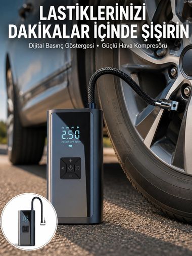 motto ticaret 132291850 Mey İthalat 12V Uyumlu Çok İşlevli Akıllı Araç Lastik Pompası Yeni Nesil