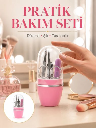 motto ticaret 132336755 Mey İthalat Tırnak Bakım Manikür Pedikür Seti 4 Parça Pembe Ev Ve Seyahat Uyumlu Yeni Nesil
