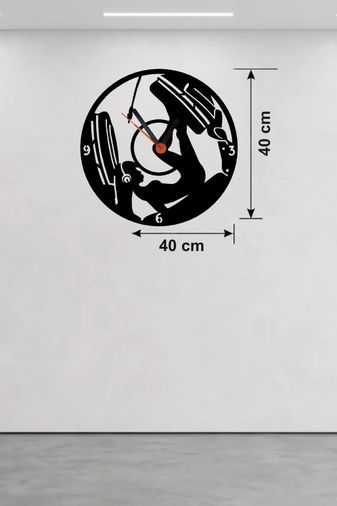 motto ticaret MEYKTTB2235238876-BLMY Mey İthalat Fitness Ve Spor Temalı Ahşap Duvar Saati - 40X40 Cm Leg Press Tasarım Çok Renkli