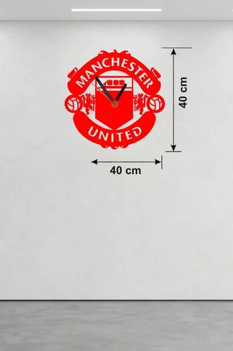 motto ticaret MEYKTTB2235458151-BLMY Mey İthalat Manchester United Logolu Ahşap Duvar Saati - 40X40 Cm Taraftar Hediyesi Çok Renkli