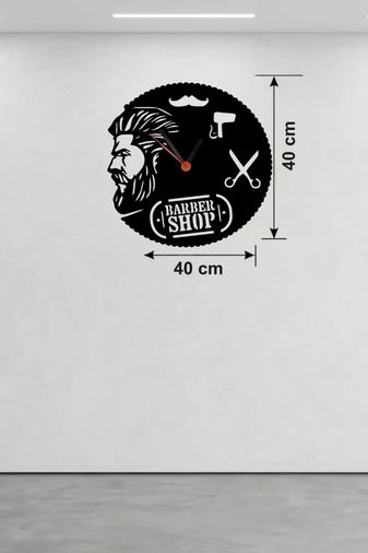motto ticaret MEYKTTB2235694436-BLMY Mey İthalat Berber Kuaför Tasarım Ahşap Duvar Saati - 40X40 Cm Berber Dekorasyonu Çok Renkli