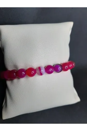 MRYart KM000000420 Pembe Renk Doğal Akik Taşı Bileklik