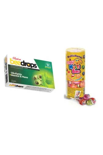 Multiball hylymr13532109 Multıball 15 Li Dokme Lolipop Vitamin Ve Mineralli+Bee Drops Pastil Okaliptüs Mentol & Nane 24 Adet