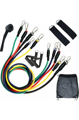 MultiFlexPro 11LTSES 11 Parça Lateks Spor Seti Egzersiz Bandı Ekipmanları Çekme Halatı Egzersiz Seti