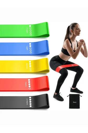 MultiFlexPro TYC4B2A3C2FD48D700 5 Li Çantalı Aerobik Band Pilates Yoga Fitness Squat Çalışma Lastiği Latex Pilates Egzersiz Bandı