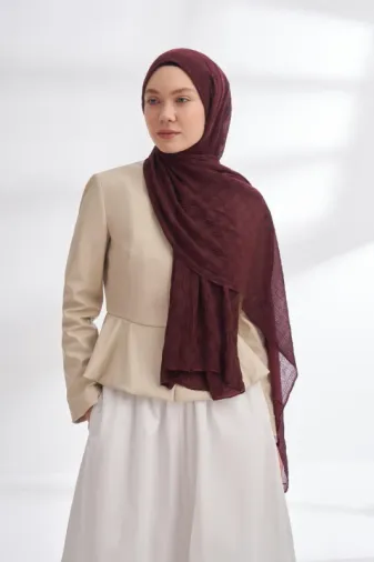 Müslin Dama Desen Şal 3350-Burgundy