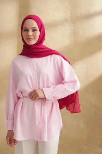 Müslin Yaprak Desen Şal 3351-128 Fuşya