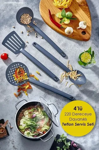 Mutfa-00333 Online Kapındapratik4'lüyanmazyapışmaz Teflonservis Seti 20 Derece Dayanıklı Epçekevgirspatula Kaşık