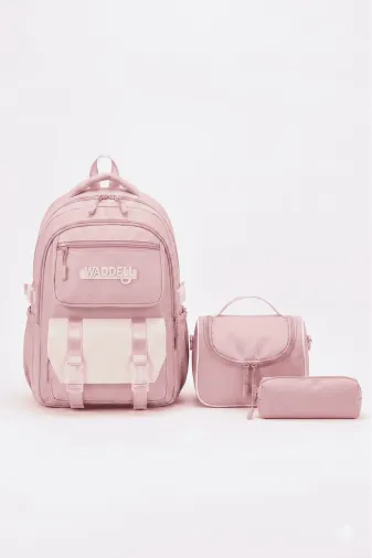 MY VİNTAGE 26101. Lisanslı Twill Kumaş Niss Model Pembe Okul Sırt Çantası,termal Beslenme Çantası Ve Kalemlik
