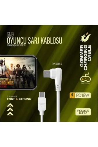 MY VİNTAGE Gm9 Type-C Powerway Gm9 18W Hızlı Usb-C / Type-C 3.1 Uyumlu Oyuncu Şarj Ve Data Aktarım Kablosu