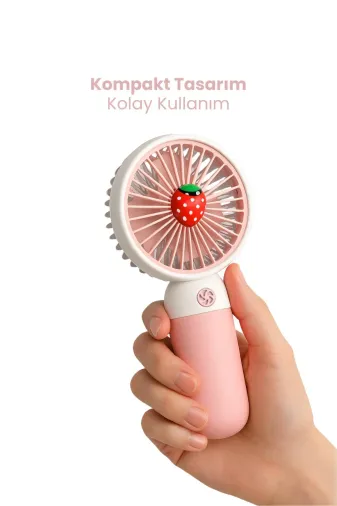 MY VİNTAGE minivan Şarjlı Mini Taşınabilir El Fanı - Sessiz Usb Masaüstü Vantilatör - Meyve Temalı Pembe