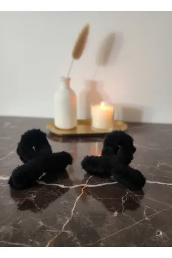 MY VİNTAGE PELUŞMANDALLI Kadın L Boy 2 Adet Peluş Tüylü Zarif Kışlık Mandal Peluş Toka