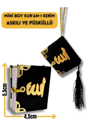 MyReal hcz-mini-kuran-001 Kadife Kaplı Mini Kur'an-I Kerim Askılı Ve Püsküllü Siyah