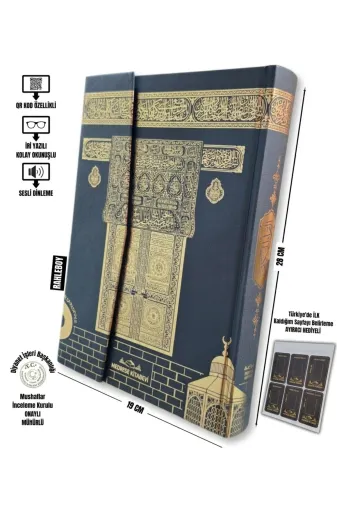 MyReal hczkrn0014 Kolay Okunuşlu Rahle Boy Kabe Kuran-I Kerim (19X28) - Qr Kodlu, Siyah Özel Cilt + Ayıraç Hediyeli