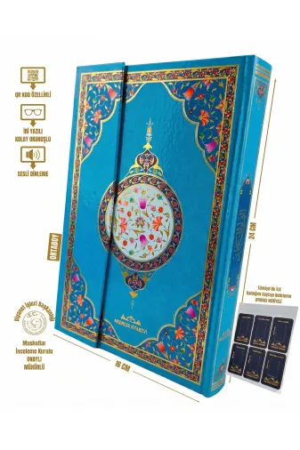 MyReal hczkrn005 Kolay Okunuşlu Mavi Orta Boy Kuran-I Kerim (16X24) - Qr Kodlu, Özel Cilt + Ayıraç Hediyeli